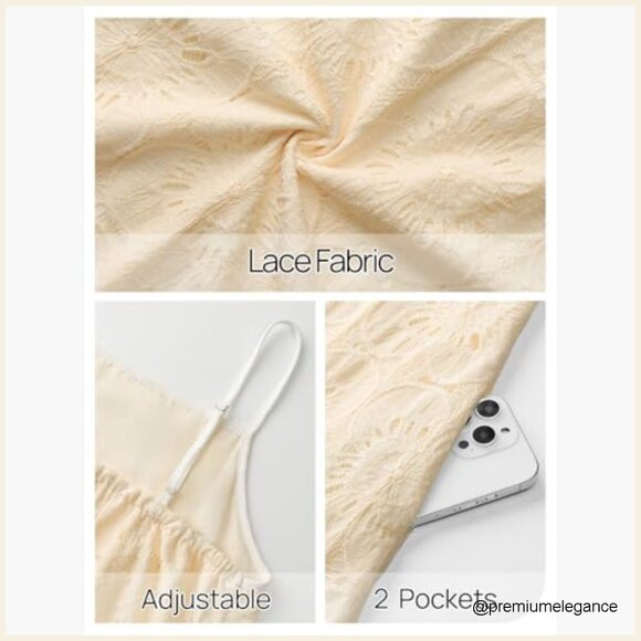 Summer Spaghetti Strap Floral Lace Maxi Dress with Pockets - Picture 6 of 7